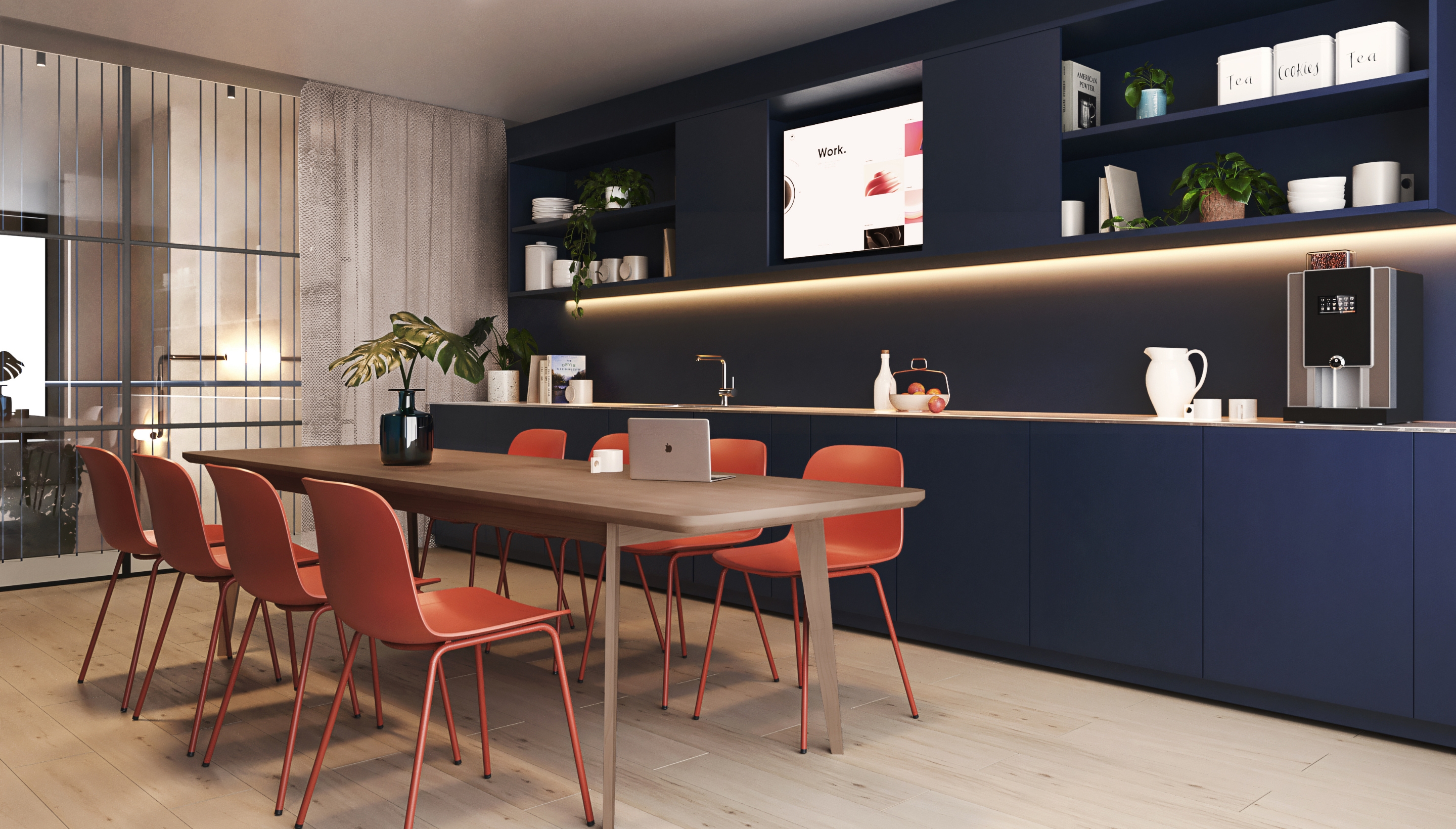 Cocina compartida moderna con comedor integrado y detalles minimalistas en Calido Living.
